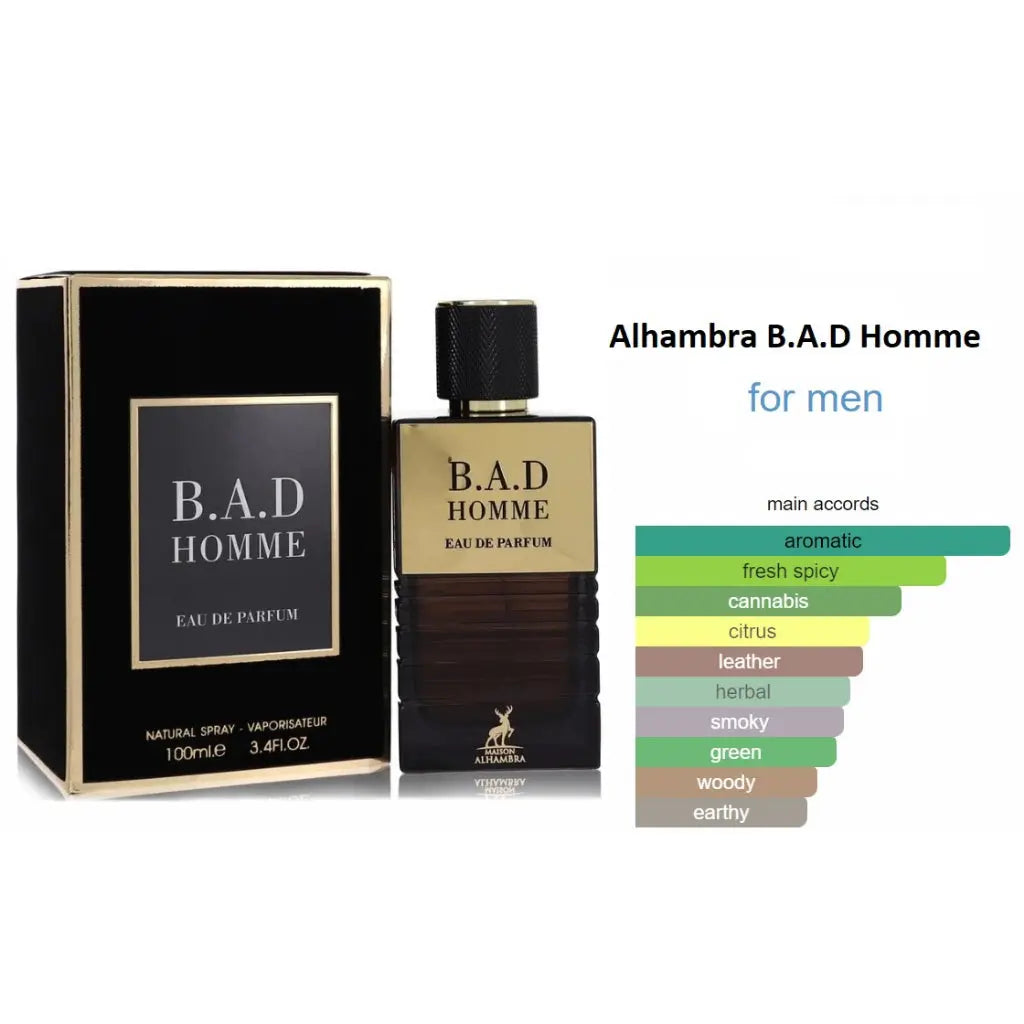 BAD Homme Alhambra B.A.D Homme Eau De Parfum 3.4 oz for Men 100 ml Boy - Sham Perfume Store Perfume