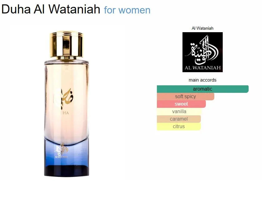 Duha Wataniah Eau De Parfum 100ml Al Wataniah Perfume Arab Fragrance Super Luxury Women - Sham Perfume Store Perfume