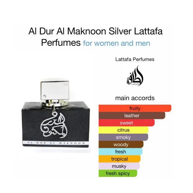 Al Dur Al Maknoon Silver lattafa EDP 100 ml dar al maknoon For Man - Sham Perfume Store Perfume