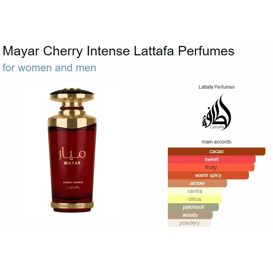 Mayar Cherry Intense Lattafa Perfumes for Her women 100Ml EDP Cherry Mayar Red Intense - Sham Perfume Store Perfume