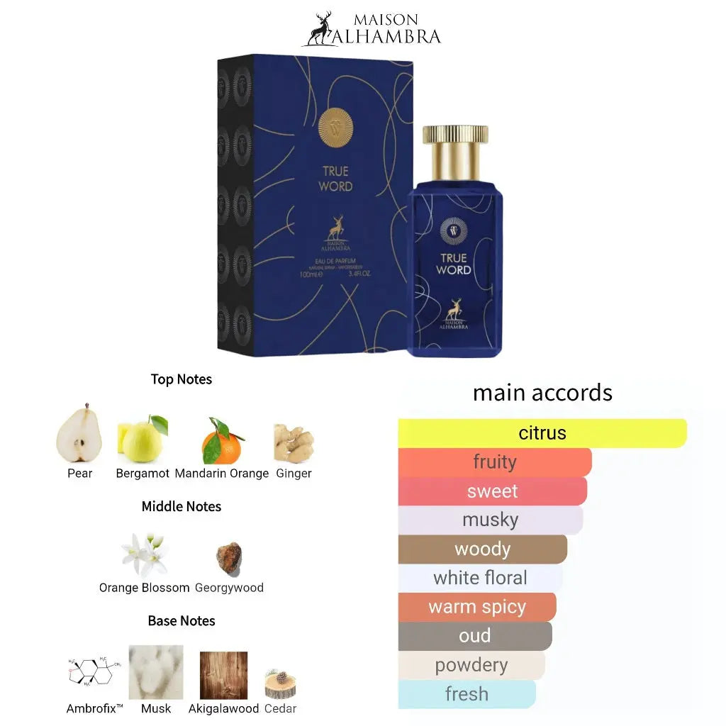 True Word Eau De Parfum Spray 100ML Him Maison Alhambra | A Warm, Spicy Blend Blue Man ex Oud-True Word - Sham Perfume Store Perfume
